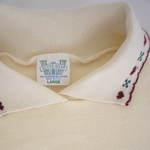 Vintage Cream Cotton Cabincore Eclectic Grandpa Country Graphic Sweatshirt L - Picture 9 of 10